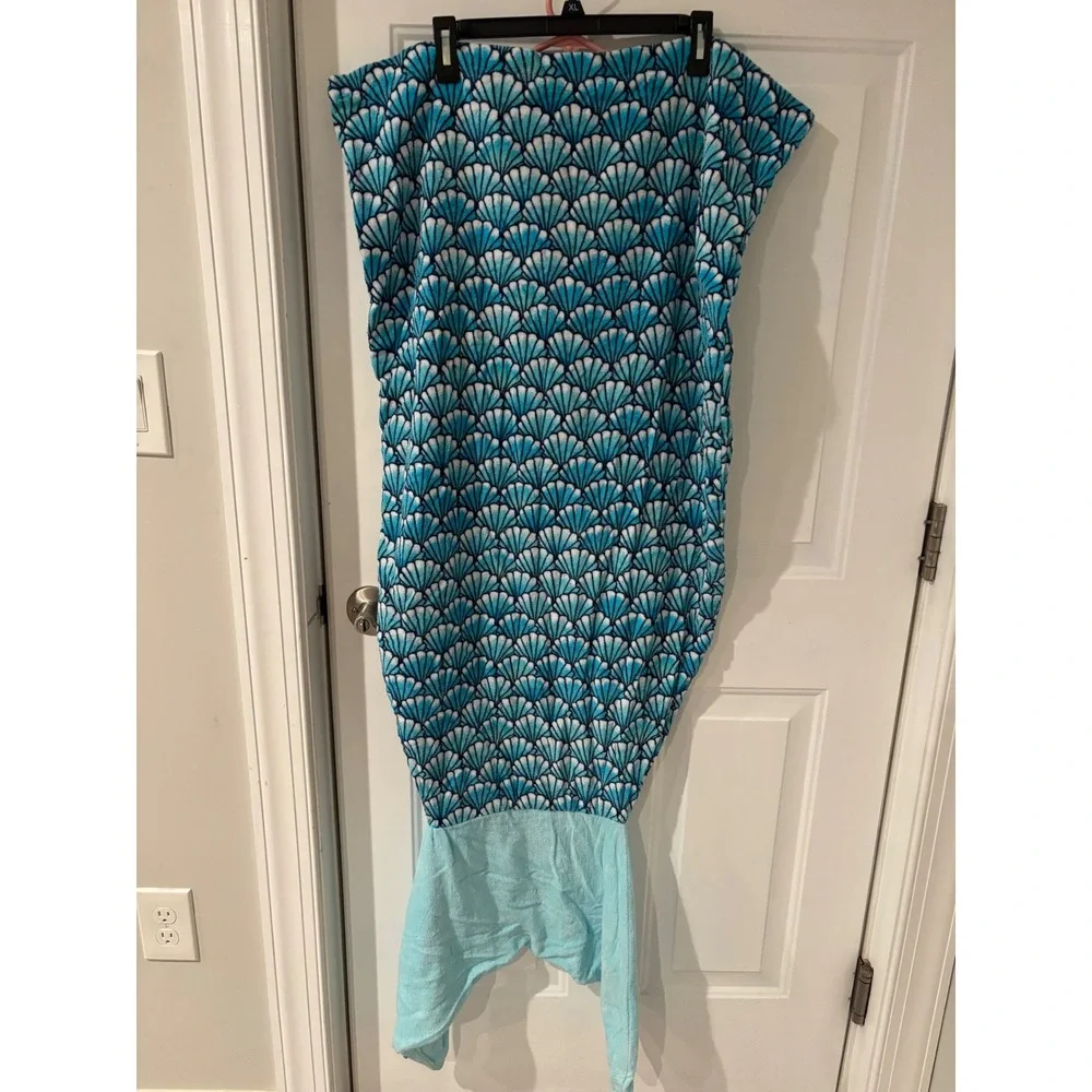 Justice Mermaid Tail Blanket Beach Towel Blue Shells‎ Cotton Cozy Kids